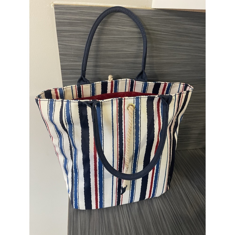Bloomingdales Tote Canvas Cotton Large Striped Hand Bag Shoulder Bag